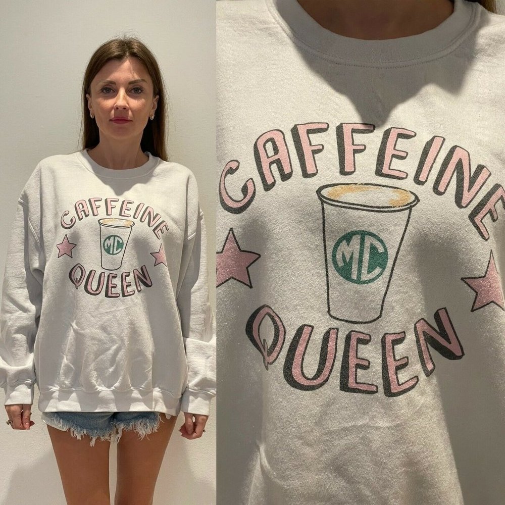 Caffeine Queen Graphic White Logo Sweatshirt Large